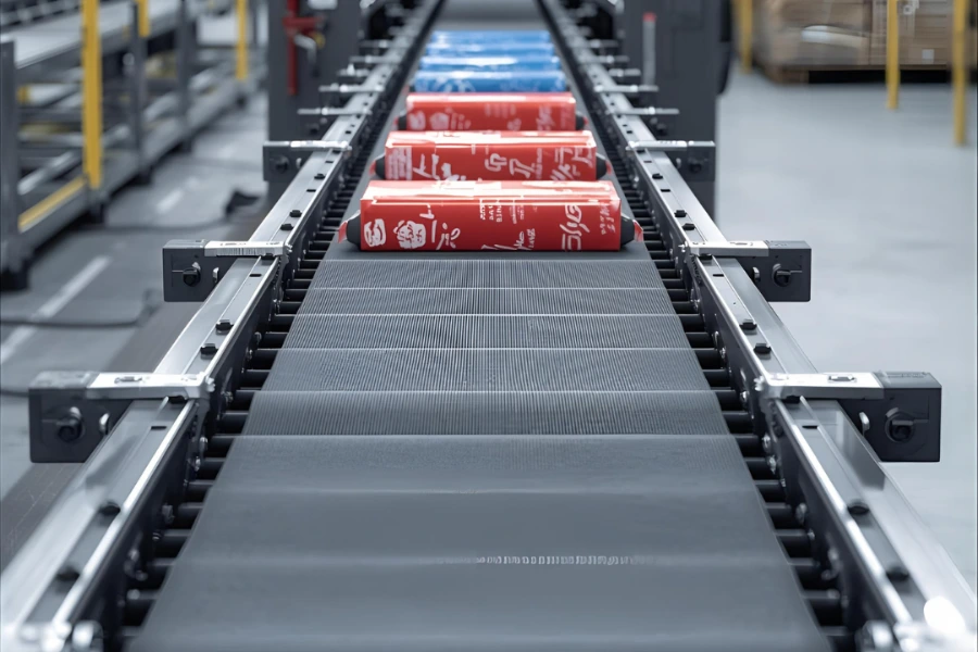 Adjustable speed metering conveyor belt for accurate production line control