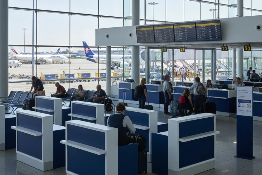 Airport check-in counter supplied to Africa by Mexeltec, your trusted Airport Counter Supplier