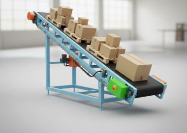 Automated truck loading conveyor operating in a large logistics hub