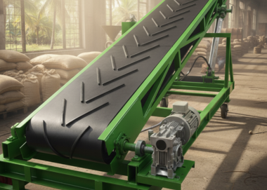 Truck loading Conveyor system loading packed goods into trucks at a food processing plant