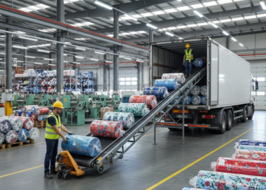 Truck loading Conveyor system in a textile factory for truck loading of finished goods